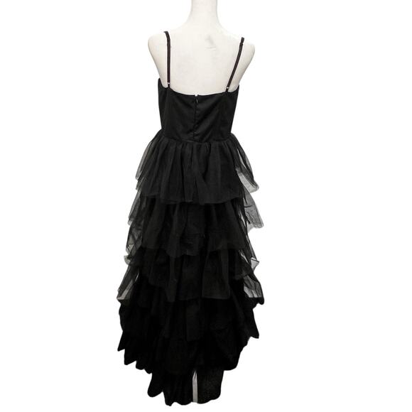 Lulus Rule The Runway Black Mesh Tulle Bustier Tiered Maxi Dress M Formal Party - Picture 9 of 15